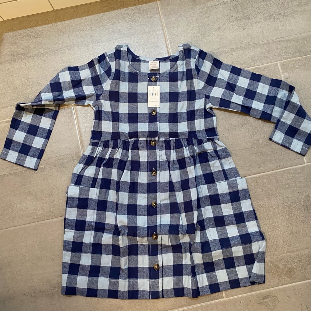 NWT size 8 (130) Hanna Andersson navy Buffalo plaid dress
